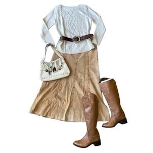 Rod's Camel Suede Leather Western Chic Maxi Skirt size 6